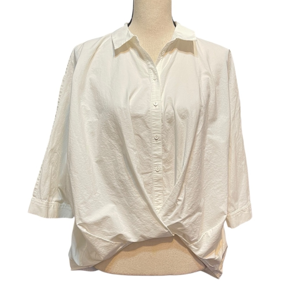 Anthropologie Maeve White Button Down High Low Minimalist Professional Shirt M